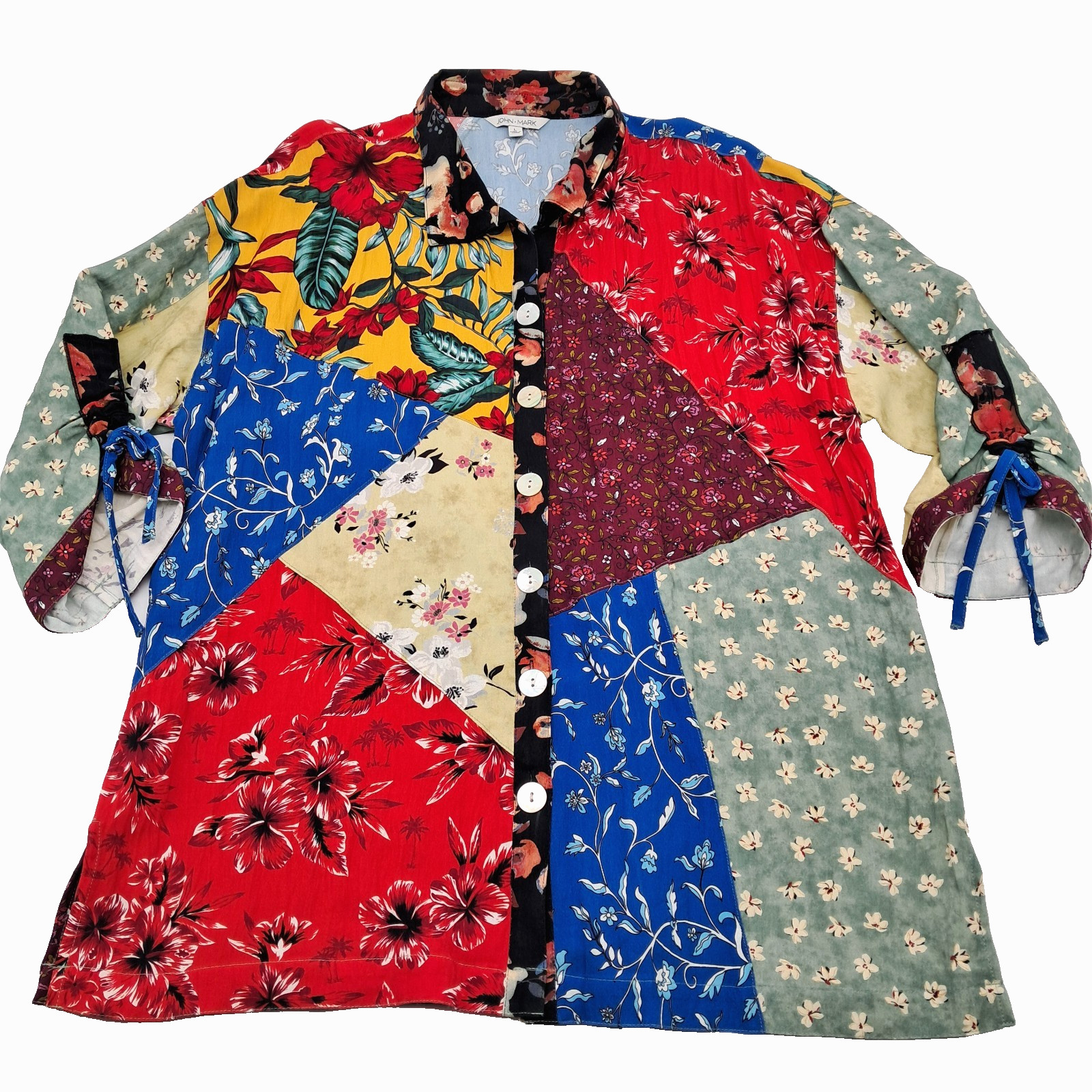 John Mark Patchwork Button Top Size L Artsy Cotta… - image 3