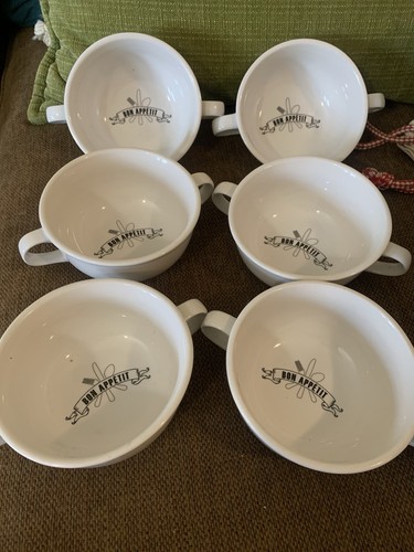6 Crate & Barrel Bon Appetit Double Handled Soup Bowls Discontinued A+ - Picture 3 of 4