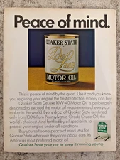 Quaker State Deluxe Motor Oil Print Ad 1971 Pure Pennsylvania Grade Crude Oil