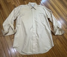 Paul Fredrick Dress Shirt French Cuff Gold Herringbone Pattern Men's 16-32 Dobby