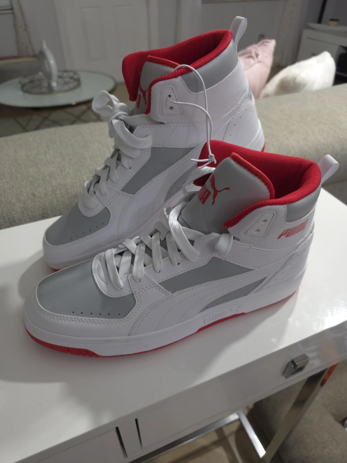 Sneakers da baseball alte Puma Rebound taglia 10 stile bianco e grigio 374765 31