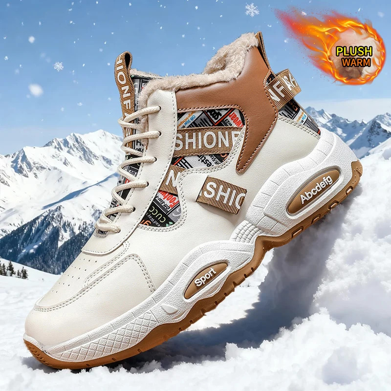 Botas de nieve de invierno para hombre estilo pelota forradas de vellón al aire libre senderismo zapatos de montaña