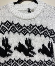 Vintage 80s 90s Bunny Easter Sweater Divided H M Black White