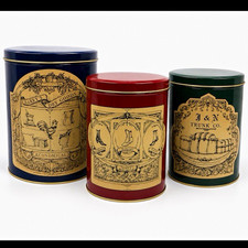 Vintage Style Metal Canister Tin Set of 3 Victorian Mercantile Nesting Storage