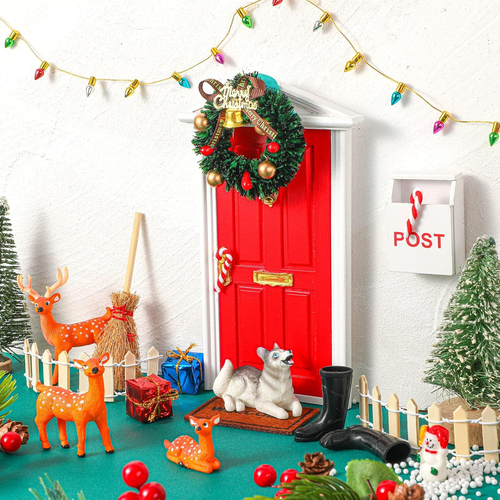 20 Pcs Christmas Elf Fairy Doors Decorations – Wooden Miniature Enchanted Doors For Xmas Decor, DIY Holiday Scene (Red/White) - View #8