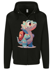 A Cute T-Rex Dinosaur With Backpack Mens Zip Up Hoodie