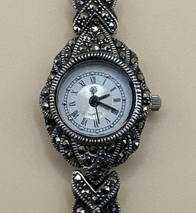 Vintage Marcasite Womens Watch 20mm 925 Sterling Silver New Battery 7.25\