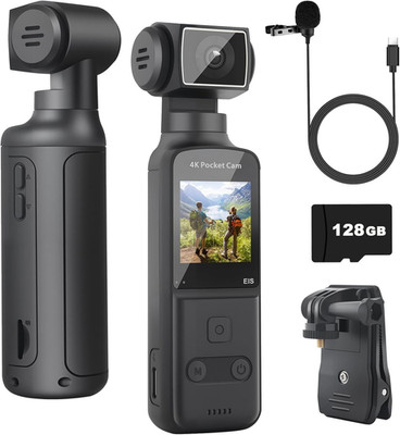 4K Camera, Mini Video & Audio Pocket Cam  for Outdoor Sport, Bike,128GB Included