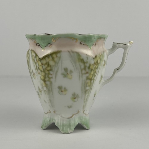 ANTQ Weimar Germany Porcelain Demitasse Cup Hand Painted Floral Scalloped Footed