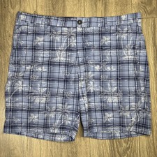 Tommy Bahama Shorts Mens 36 Blue Plaid Palm Tree Nylon Spandex Golf Casual