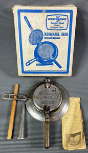 Vintage Scandinavian Nordic Ware Krumkake Iron Wood Handle Stand Pizzelle Press