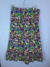 Vintage Floral Skirt Womens Medium 70s Boho Ruffle Hem Button Side Zip