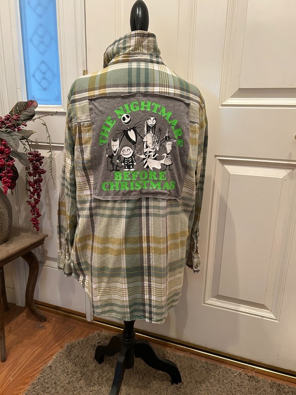 Upcycled Flannel Nightmare Before Christmas Plaid Shirt Boy's Medium