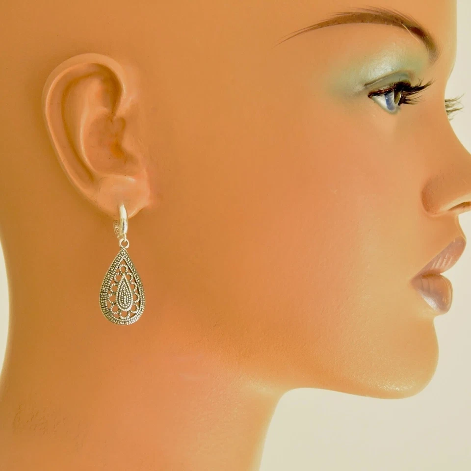 Set orecchini pendenti a goccia in argento sterling 925 design moderno a... - Immagine 4 di 4