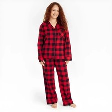 Wondershop Women's Size 2X Red Check Plaid Flannel 2-Piece Pajama Set