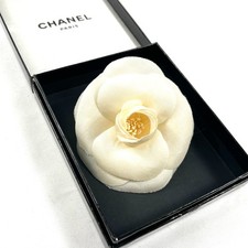 CHANEL Camellia Flower Brooch Corsage Satin Box Beige White Authentic JAPAN