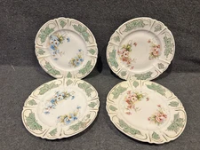 Vintage SET of 4 Snack/Dessert Plates, 6.25" ~  Floral Pink Blue