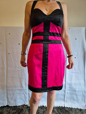 Jane Norman Colourblock Bodycon Dress Size 12 Knee Length Straps Zip