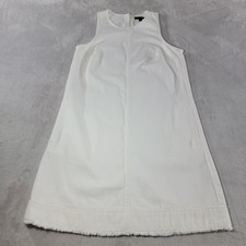 J.Crew Dress Womens 2 Ivory Shift Sleeveless Denim Cotton Fray Hem Side Pockets