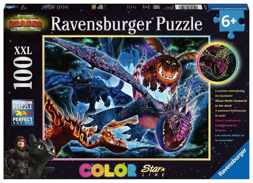 Puzzle pour enfants 13710 dragons lumineux grand format cartonné 49x36cm