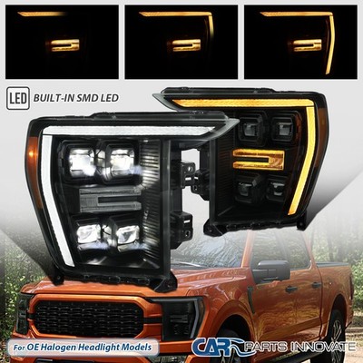 Smoke Projector Headlights Fit 2021-23 Ford F150 Halogen Type LED DRL Switchback