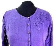 Hillard & Hanson Sweater Women's L Purple L/S Floral Embroidered Ships from USA