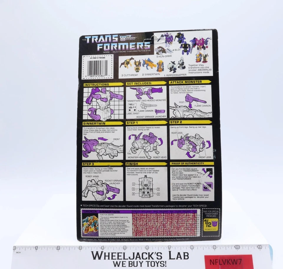 Sinnertwin Terrorcon G1 Transformers 1987 Hasbro Figure MOSC NEW UNPUNCHED - Image 2 of 4