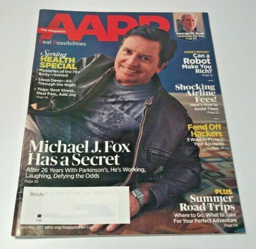 Michael J Fox AARP Magazine avril mai 2017 Michael J Fox, G. W. Bush, road trips - Photo 1 sur 2