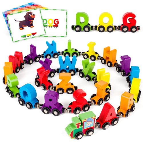 27 PCS Preschool Alphabet Toys Magnetic Wooden Train Sets | ABC Letter Learning