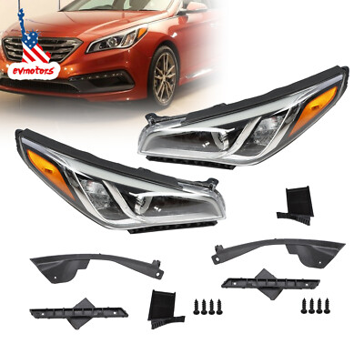 Pair Halogen Headlights Driver Passenger For 2015 2016 2017 Hyundai Sonata