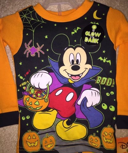 New 2 piece Mickey Mouse Halloween glow in the dark pajamas size 2T snug fit - Picture 2 of 2