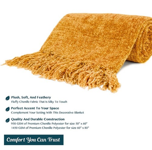 Pavilia Fluffy Chenille Knitted Throw Blanket Decorative Fringe for Bed & Sofa - Picture 5 of 7