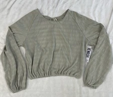 REWASH Womens NWT Olive Round Neck Long Sleeve Tie In Back Cropped Top Size M
