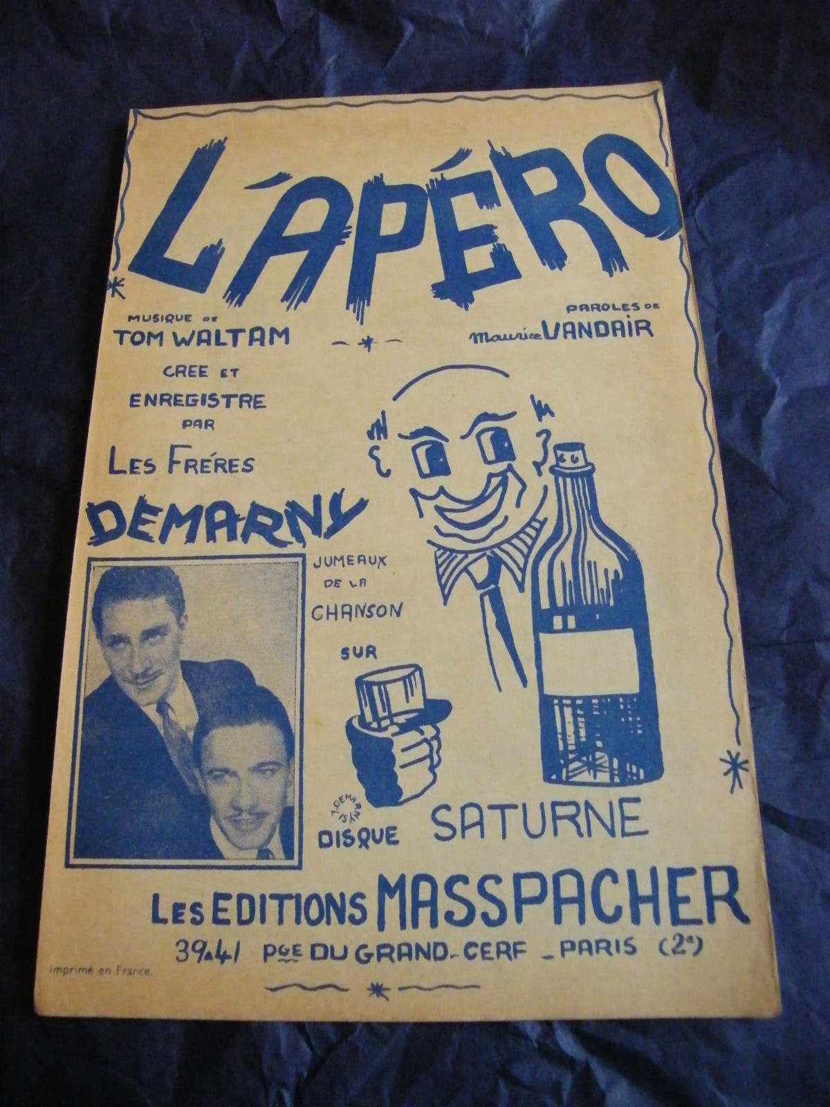 Tom Waltham's 1951 The Brothers Demarny Music Sheet The Apéro