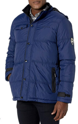 New Bearpaw Durham Mens Navy Fur Hooded Zip Jacket Coat S | eBay