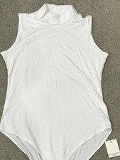 Mangopop Mock Neck Bodysuit Women s Size L White Sleeveless Snap Closure NWT