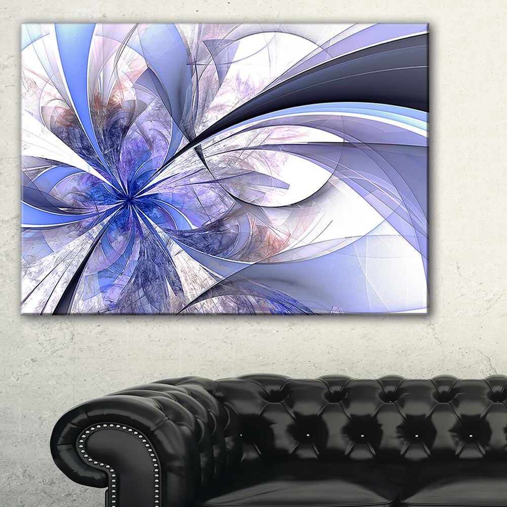 Blue Fractal Flower Design in White - Modern Floral Canvas  Small