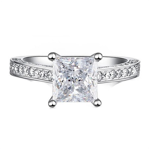 1.8 CT Simulated Princess Cut Engagement Ring Bridal Set Promise Ring Silver - Afbeelding 2 van 4