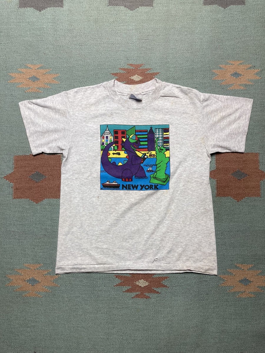 Vintage 90s graphic t shirt New York dinosaur tourist youth kids