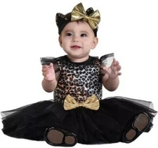 CUTE CAT LEOPARD PRINT COSTUME 12-24 MOS DRESS KITTY EARS HEADBAND TIGHTS gold
