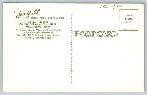 Miami Beach Florida FL Sea Gull Hotel Swimming Pool Postcard - Picture 2 of 2