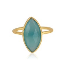 Aqua Chalcedony Gemstone 925 Silver Gold Plated Designer Adjustable Rings