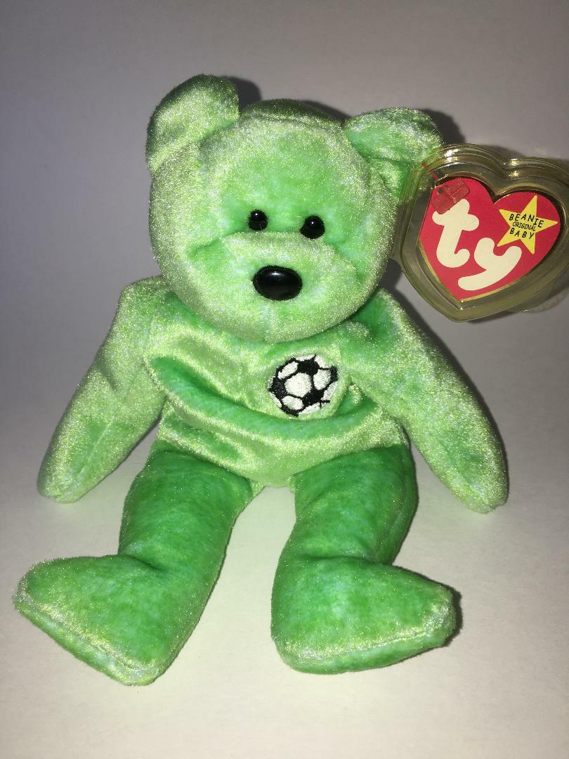 NWT TY BEANIE BABY KICKS BORN AUGUST 16, 1998 SOCCER BALL BEAR