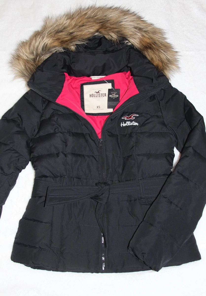 NWT HOLLISTER by Abercrombie Womens Winter Fur Trim Hood Jacket