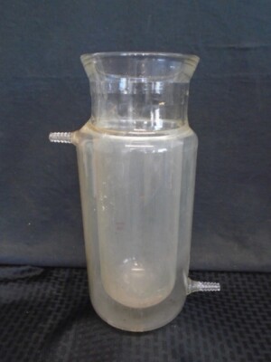 Lab 1500mL Glass Cylindrical Jacketed Reaction Vessel Body 100mm 13mm Hose Conn.
