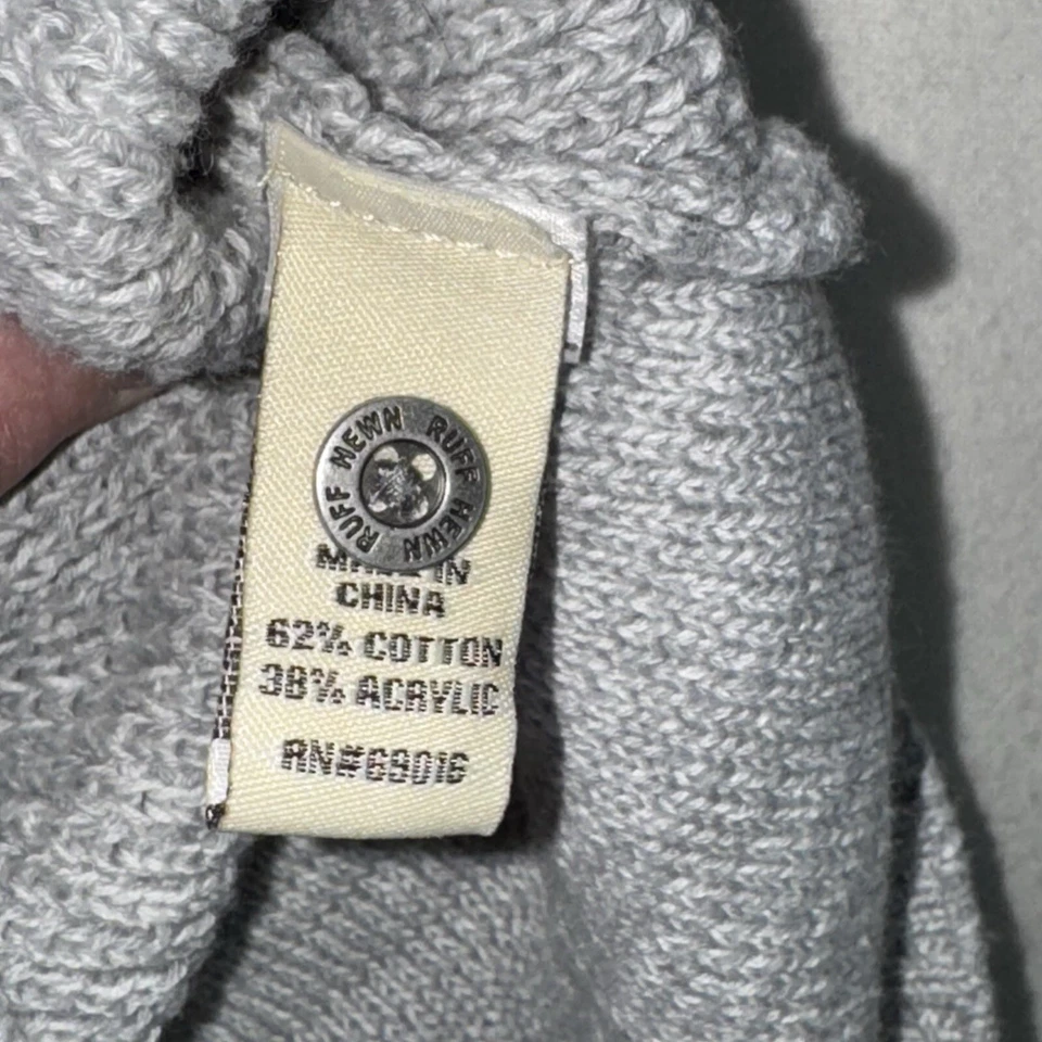 Suéter con capucha tallado con volantes XL para mujer gris tejido 1/4 botón corbata (44X25) Foto 4 de 4