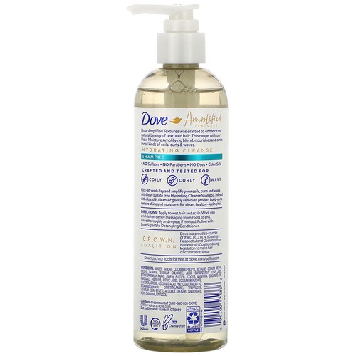 Dove Amplified Textures Shampoo Hydrating Cleanse For Coils Curls Waves 11.5 oz - Picture 2 of 2
