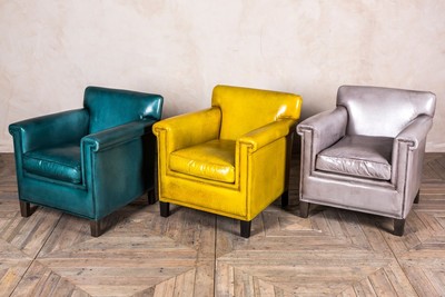 Colourful Leather Armchair Square Armchair Angular Leather Chair Bright Colours Ebay