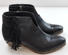 Diba True Bootie Black Leather Fringe Women's 7.5