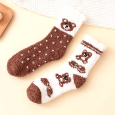 2/3 Pairs Cute Cartoon Bear Velvet Socks Fashion Wear Casual Footwear For Women